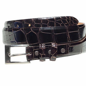 Alligator Belt Glossy Tapered – Crescent,Luxury belts Man Glossy Brown