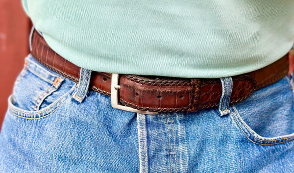 Krokodille Whipstitch signaturbelte brunt og sort