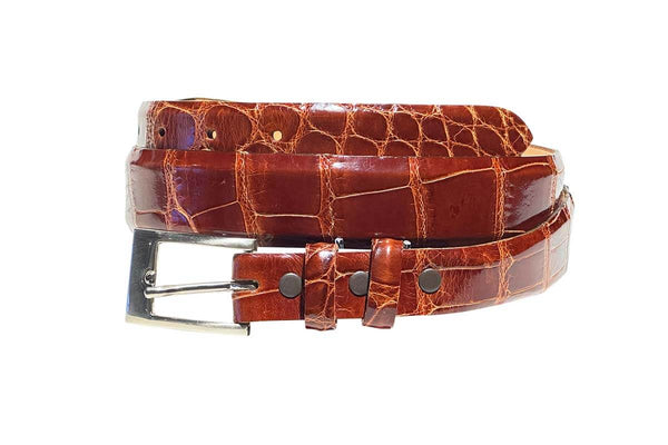 Shiny Cognac Tapered Alligator skinnbelte