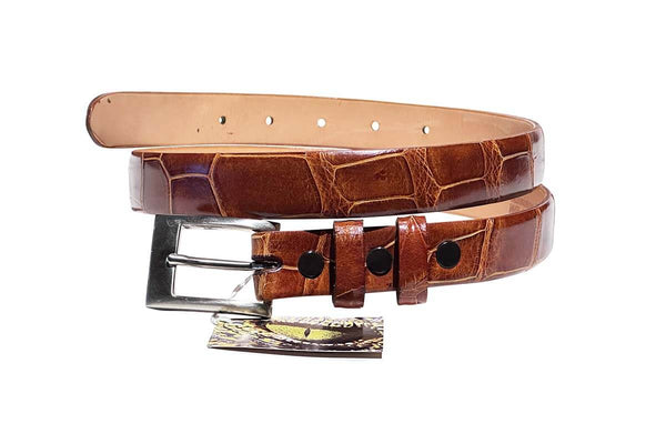 Slim Glossy Cognac Alligator skinnbelte