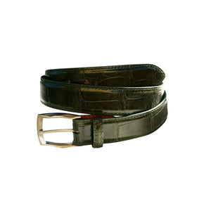 BREDAL Bespoke Glossy Wild Alligator 35 mm,Luxury belts men Olive