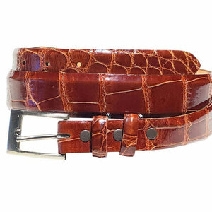 Alligator Belt Glossy Tapered – Crescent,Luxury belts Man Glossy Cognac