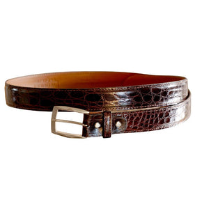 Glossy Caiman Crocodile 35 mm - a rare, beautiful crocodile belt.,Luxury belts men Brown