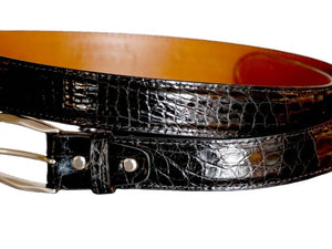 Glossy Caiman Crocodile 35 mm - et sjeldent flott krokodillebelte.,Luxury belts menBlack