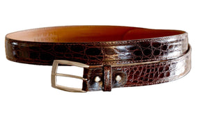 Glossy Caiman Crocodile 35 mm - et sjeldent flott krokodillebelte.,Luxury belts men Brown