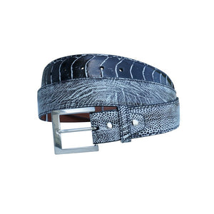 Ostrich Leg two - coloured handpainted,Luxury belts men Navy / hvit