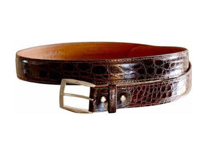 Glossy Caiman Crocodile 35 mm - et sjeldent flott krokodillebelte.,Luxury belts menBrown