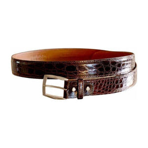 Glossy Caiman Crocodile 35 mm - et sjeldent flott krokodillebelte.,Luxury belts menBrown