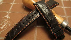 BREDAL Watch straps men Wild Alligator Watch Straps. Men. Black. Orange stitching.