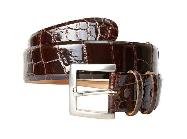 BREDAL Luxury belts men Brown / 34/86 BREDAL  Bespoke Glossy Wild Alligator 35 mm